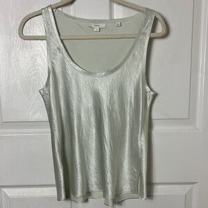 Vince light mint green sleeveless silky blouse raw hem lines 100% NAIA Acetate